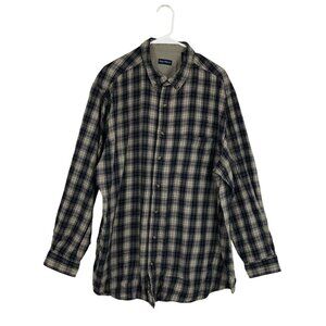 High Sierra Shirt Button Down Size XXL Navy Blue & Tan Plaid Casual Flannel Mens